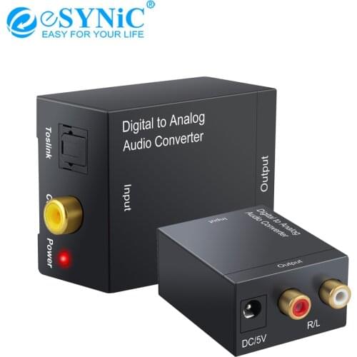 ESYNiC 96kHz Digital To Analog Audio Converter Coaxial Toslink Digital Audio To Analog L/R Audio Converter Adapter Support LPCM