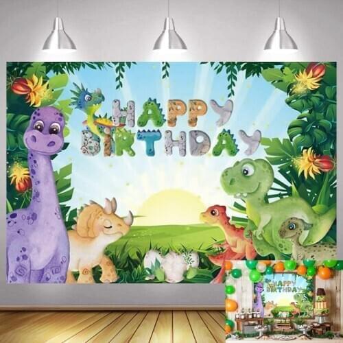 Dinosaur Photo Backdrop Jungle Forest Animal Safari Happy Birthday Party Boys Decoration Photography Backgrounds Banner