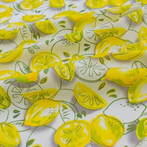 Lemon On White Cotton Fabric For Dress Tissus Au MÈTre Telas Algodon Estampadas Sewing Ткань Для Шитья Vestidos Coton Tissu Tela