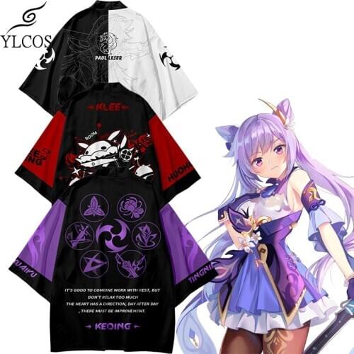 Game Genshin Impact Kimono Chiffon Coat Costume Keqing Qiqi Klee Fischl Razor Cosplay Cloak For Unisex Fashion Suit