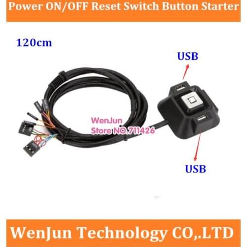 Best price PC Desktop Computer Power ON/OFF Reset Switch Button Starter USB Audio Microphone Port Cable 120cm + Rear Bracket