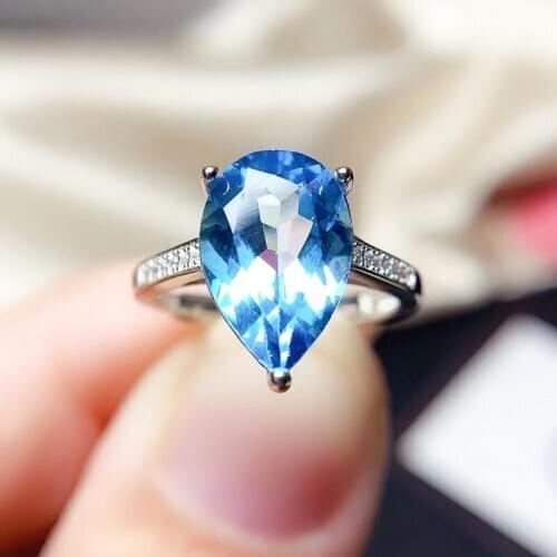 CoLife Jewelry Simple 925 Silver Topaz Ring 8mm*12mm Pear Cut Natural Topaz Silver Ring 925 Silver Topaz Jewelry