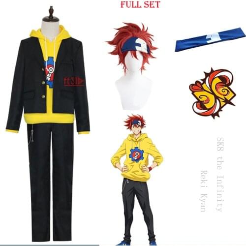 Anime SK8 The Infinity Reki Cosplay Costume SK Sweater Wig Headwear Badge Gloves Outfits Anime Carnival Suit Uniform Accessories