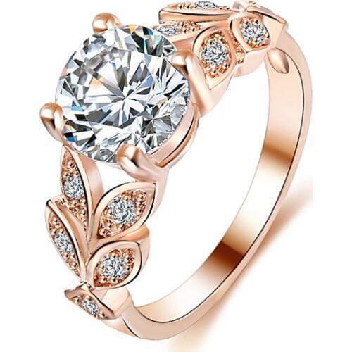Legenstar Wedding Crystal Rings Leaf Engagement Rose Gold Color Cubic Zircon Ring Fashion New Brand Bijoux For Women Jewelry