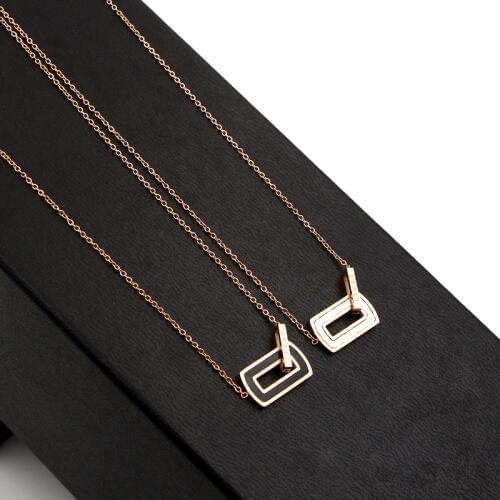 Fashion Love Shell Double Square Lucky buckle Pendant Necklace Rose Gold Color Women Party Wedding Gift Stainless Steel