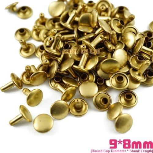 250 set 9*8mm Brass Material Double Cap Round Rapid Rivet Punk Rock Leathercraft Rivet
