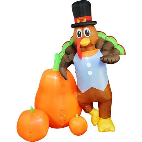 Happy Thanksgiving Inflatable Turkey with Pilgrim Hat Perfect Autumn LED Lights Decor Outdoor Indoor Holiday Decoration Lawn
