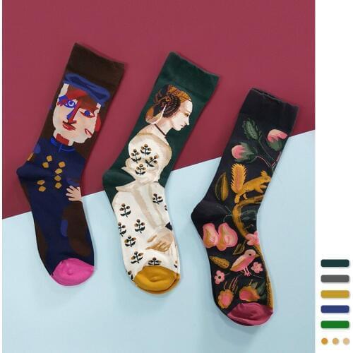 3 pair men socks cotton funny crew socks cartoon Creative Print women socks novelty gift socks for spring autumn winter