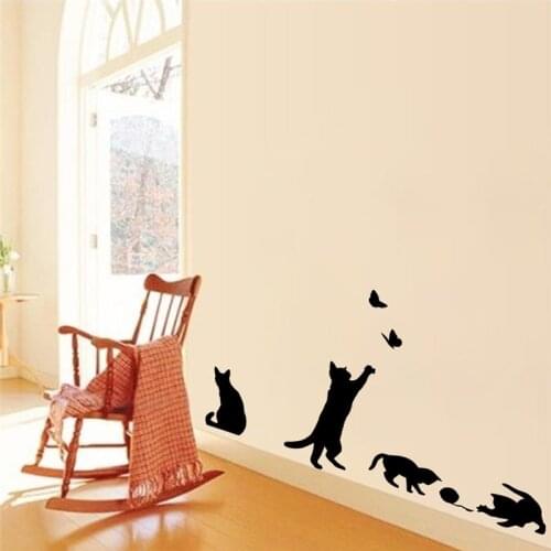 New Arrived Cat play Wall Sticker Butterflies Stickers Decor Decals for Walls Vinyl Removable Decal/Wall Murals