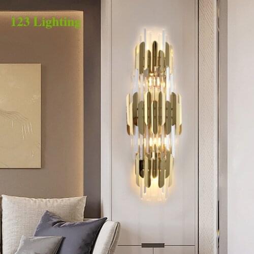 New Moderd LED Foyer Wall light Gold Stainless Steel Crystal Restaurant Bedroom Wall lamp 90-260V Replaceable bulb Loft Deco
