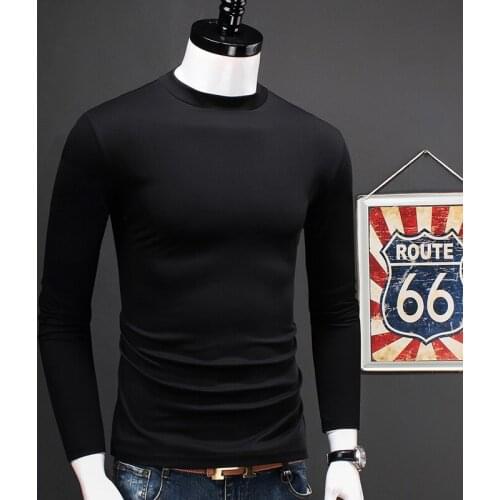 Autumn Men Mercerized Cotton Long Sleeve T-Shirt Solid White T Shirt Men Little Turtleneck Slim Fit Tshirt Oversized Clothes