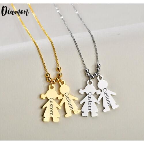 Diamon Personalized Necklace Engraved Name Date Nameplate Boy Girl Kids Pendant Stainless Steel Christmas Jewelry Gifts