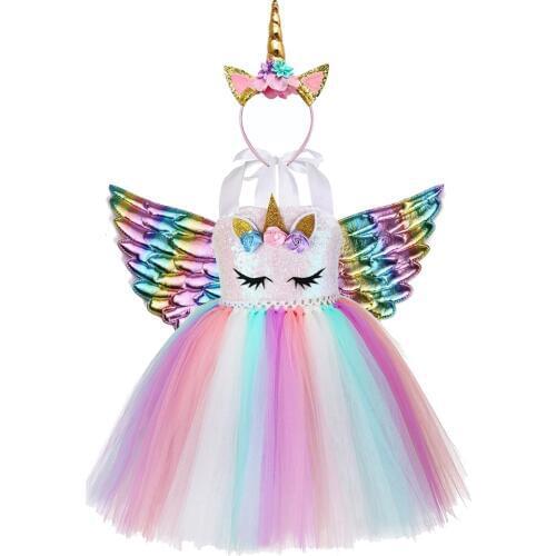 Little Child Pony Dress Unicorn Birthday Tutu Dress for Girls Unicorn Dress Sequin Top Pastel Clothing Kids Christmas Vestidos