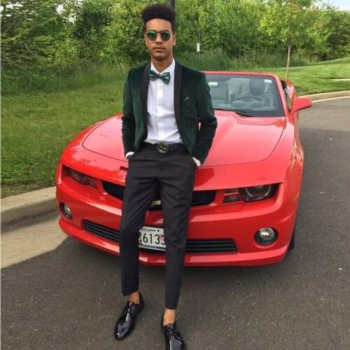 Hunter Green Slim Fit Mens Suit Shawl Lapel For Wedding Male Blazers Prom Casual Tuxedos Tailored Prom Jackets With Trousers