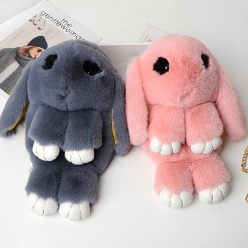 Fluffy Stuffed Bunny Shoulder Bag Plush Backpack Cute Fluffy Rabbit Fur Pompoms Chain Bag Women Cartoon Rabbit Sling Bag