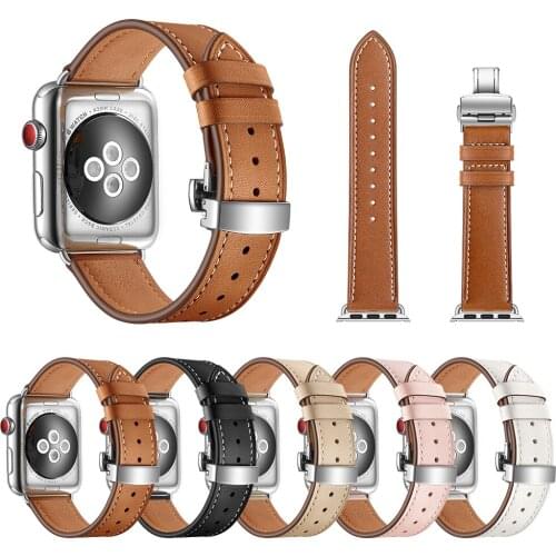 Luxury Butterfly Buckle Watchband For Apple Watch 38mm 40mm 42mm 44mm Band Real Leather Apple iWatch Strap Series 3 4 5 6