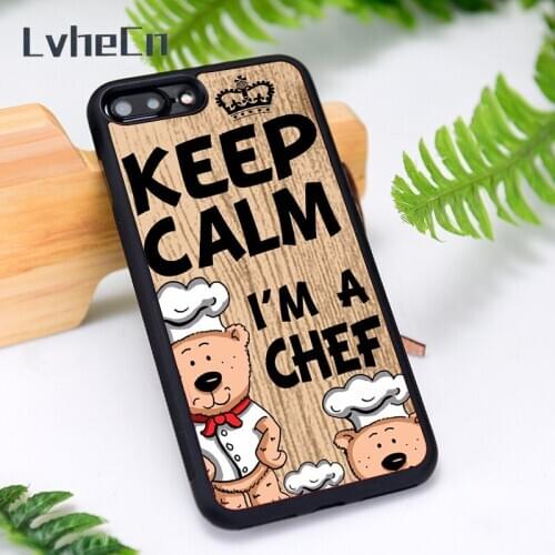 LvheCn Rubber Phone Case Cover for iPhone 6 6S 7 8 Plus X XS XR 11 12 Mini Pro Max Keep calm i'm a Chef cartoon cook quote