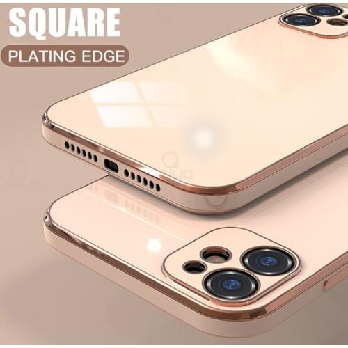 Luxury Square Plating Soft Phone Case For iphone 11 Pro Max SE 2020 XR X XS Max 6 6S 7 8 Plus Fashion Solid Color TPU Back Cover