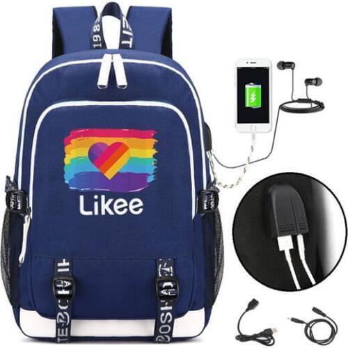 "LIKEE 1 (Like Video)" Backpack USB Charging Bags Men Anti-theft Likee App Russia Heart Cat Bag School Bags for Teenage Girls