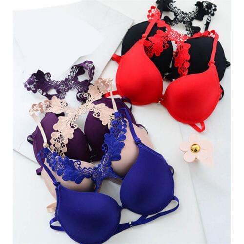 OIONINOS Sexy Women Bra Front Closure Lace Racer Back Smooth Surface Push Up Underwear Lingerie Sujetador