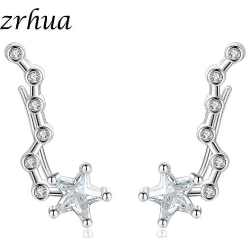 ZRHUA Authentic 925 Sterling Silver Sparkling CZ Stackable Star Stud Earrings for Women Jewelry Christmas Gift Hot Sale Brincos