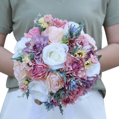 DIA 25CM European Court Rose Bride Bridesmaid Wedding Bouquet Hold Flower Handmade Fashion Artificial Flower for Wedding Party