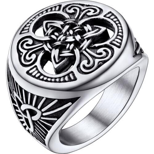U7 Irish Celtic Knot Ring Antique Black Stainless Steel Triquetra Knot Signet Ring for Men Hip Hop Jewelry Size 7 to 12 R202