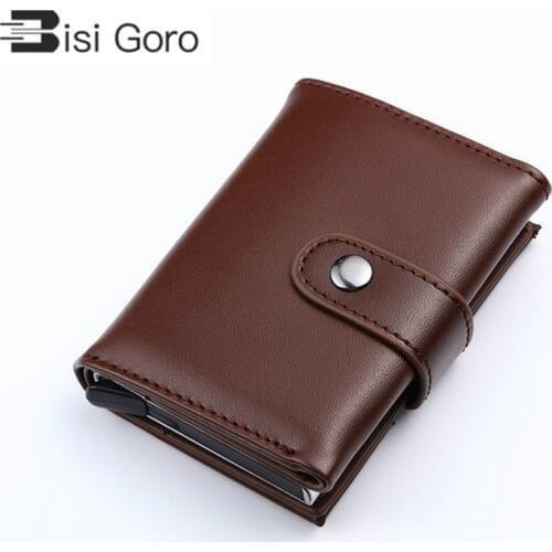BISI GORO 2021 Business ID Card Holder Cover Birthaday Gift Unisex Men And Women Genuine Leather Credit card Case Pocket Box