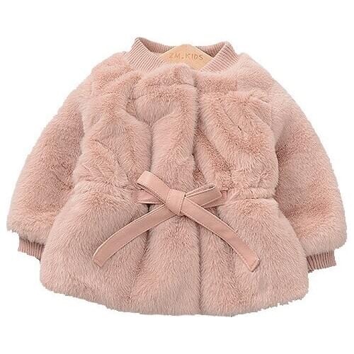 Little Girls Long Sleeve O-neck Solid Color Thick Fur Winter Warm Coats Casual Fashion Wind Break Outdoor Jackets with Belts