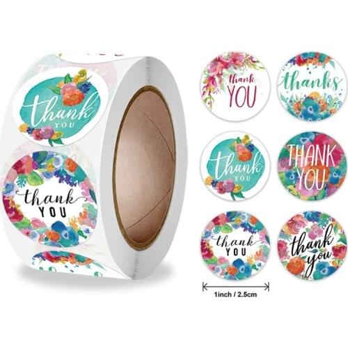 100-500pcs Watercolour Floral Thank You Stickers Gift Package Envelope Seal labels Round Wedding Decoration Scrapbooking Sticker