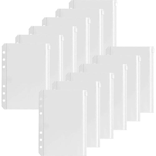 12 Pcs A5 Binder Pockets Binder Zipper Folders for 6-Ring Notebook Binder Loose Leaf Insert Bags Waterproof Pouch