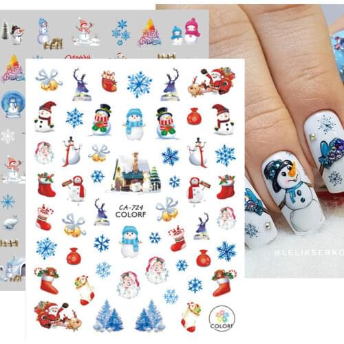 3D Christmas Stickers for Nails Cute Snowman Sliders Snowflake Elk Xmas Tree Decals Gel Polisn Manicure Nail Art Decor CA717-724