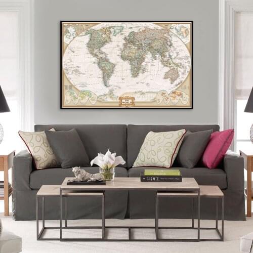 60*40cm The World Political Map Vintage Canvas Painting Wall Art Poster Education School Supplies Living Room Home Decor
