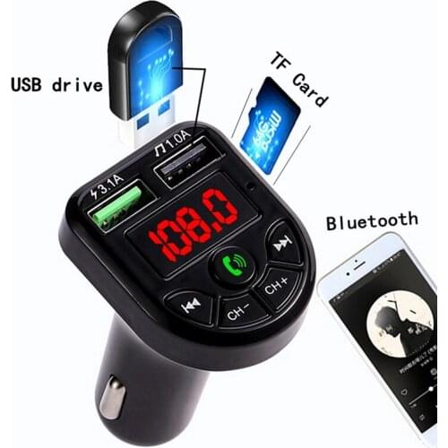 USB Car Phone Charger Blueteeth-compatible 5.0FM MP3 Player 3.1A Dual TF Card USB Car Charger Cigarette Lighter Slot
