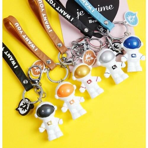 2021 Cute Astronaut Cosmonaut Spaceman Star Moon Resin Keychain Key Chains Ring Car Bag Pendent Charm Rubber wristband D507