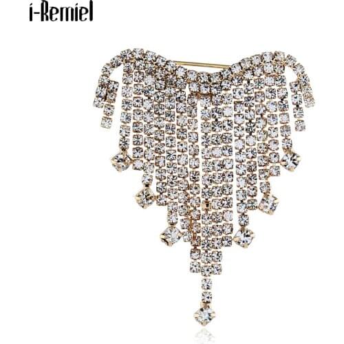 Crystal Rhinestone Tassel Brooches Retro Baroque Flash Hip Hop Sweater Coat Lapel Pins Jewelry Luxury Women Clothes Accessories
