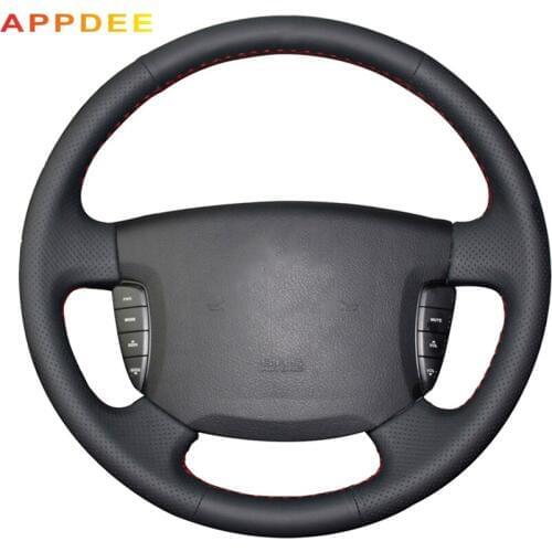 Handsewing Black Artificial Leather Steering Wheel Covers for Ssangyong Actyon Kyron