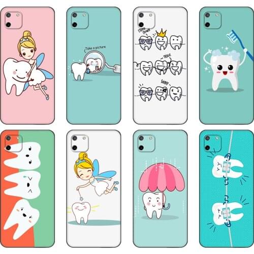 Black tpu Case For OPPO Realme C11 C20 C21 Case Back Cover Bumper Dentist Dental Crowned Tooth