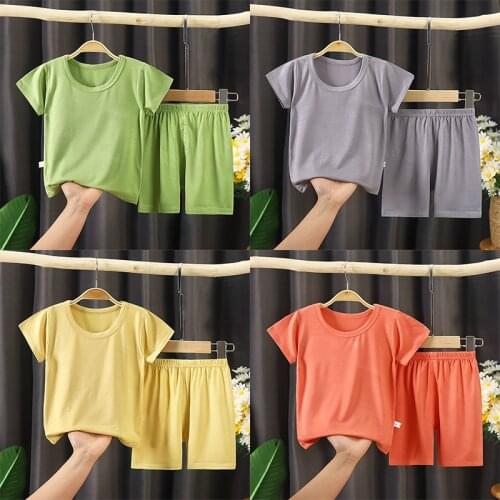 Kids Pajamas Set Summer Short Sleeve Breathable Seamless Modal Cotton Childrens Sleepwear Boys Girls Pyjamas Girl Nightwears