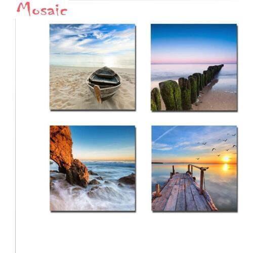DIY Diamond Painting Mosaic Landscape Sea Beach 4pcs/set Wall Decor Full Square Rhinestone Pasted Diamond Embroidery Pattern