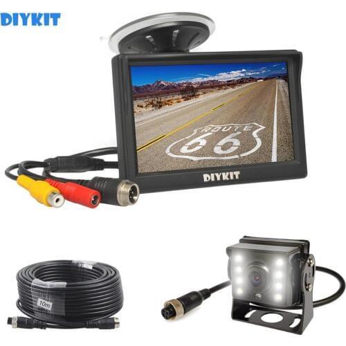 DIYKIT 5" Reverse Car Monitor Waterproof LED Color Night Vision Backup Bus Truck CCD Rear View Camera free Car Charger