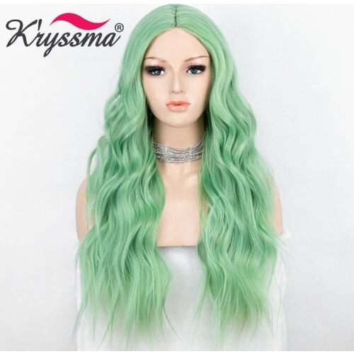 Kryssma Green Wig Long Wavy Synthetic Wigs For Women Body Wavy Wigs For Halloween Party Cosplay Wigs Full Machine Made Hair Wig