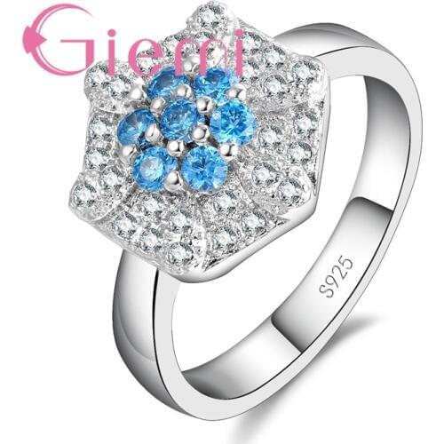 Hot Sale Shiny Full Cubic Zircon CZ Rings for Women Elegant Blossom Jewelry Genuine 925 Sterling Silver Bijoux Gifts
