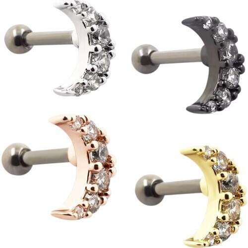 JHJT 1/4PCS 16G New Style G23 Titanium Ear Piercing Stud Cz Moon Cartilage Helix Conch Rook Lobe Tragus Earring Piercing Jewelry