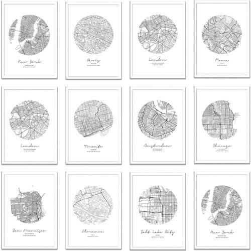 Modern City Mape Wall Poster Art Black White Line Drawing Canvas Painting New York Tokyo Paris Decoration Picture Living Room