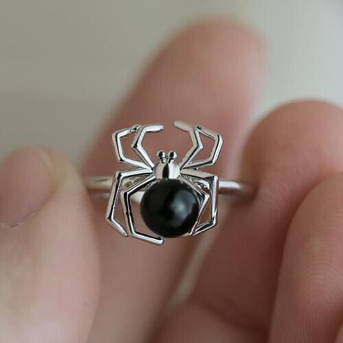 Modyle Animal Ring Funny Black Tummy Spider Halloween Present Finger Ring For Boys&Girls Creative Jewelry Ring Dropshipping