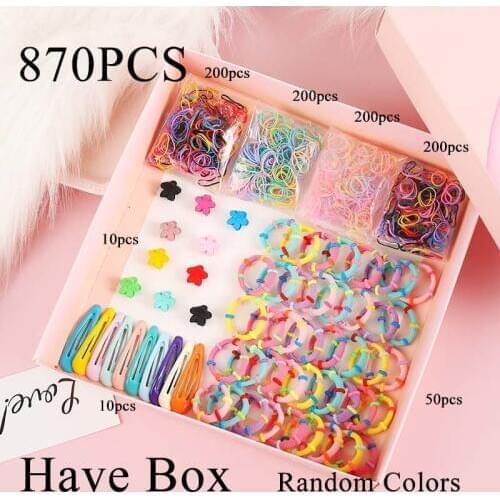 Kids Hair Accessories Set Solid Floral Hairpins Barrettes Girls Basic Hairclips Rubber Bands Children Durable Gift Box At Random