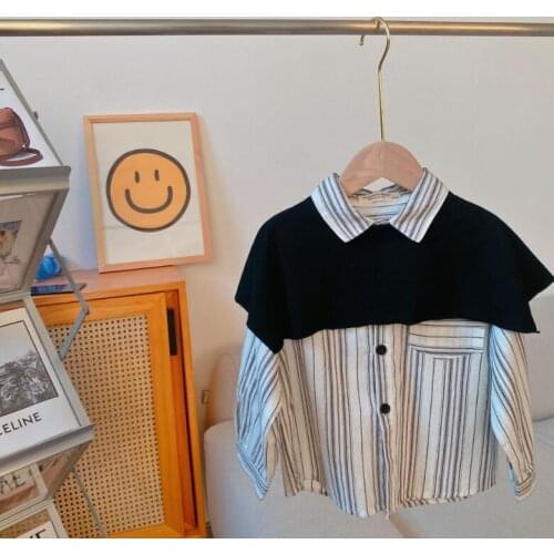 2021 new girls boys striped shirt + cape cotton full sleeve autumn kids top