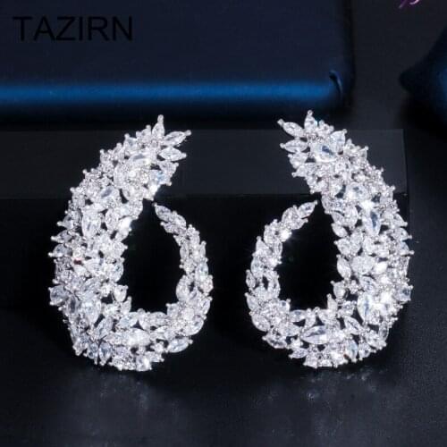 Fashion Leaf Shape Cubic Zirconia Piercings Drop Earrings ZC Jewellery Bridal Earrings For Wedding Party Prom Women Accessories