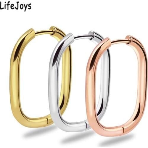 Geometric Square Hoop Earrings For Women Stainless Steel Oval Rectangle Dangle Earring Jewelry Rose Gold Silver Color Fashion